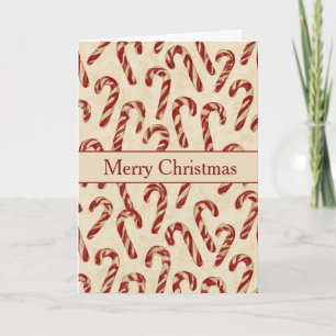 Cream Red Candy Canes Christmas   Card