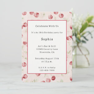 Cream Red Cherries Birthday Invitation
