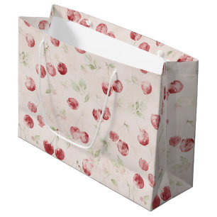 Cream Red Cherries Birthday Large Gift Bag