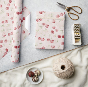 Cream Red Cherries Birthday Wrapping Paper