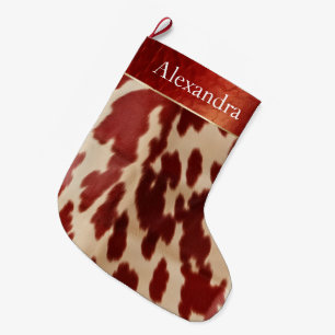 Cream Red Cowhide Christmas Name Large Christmas Stocking