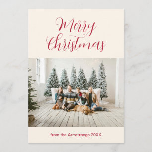Cream Red Elegant Script Two Photo Christmas Holiday Card
