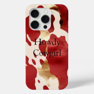Cream Red Gold Western Cowhide iPhone 15 Pro Case
