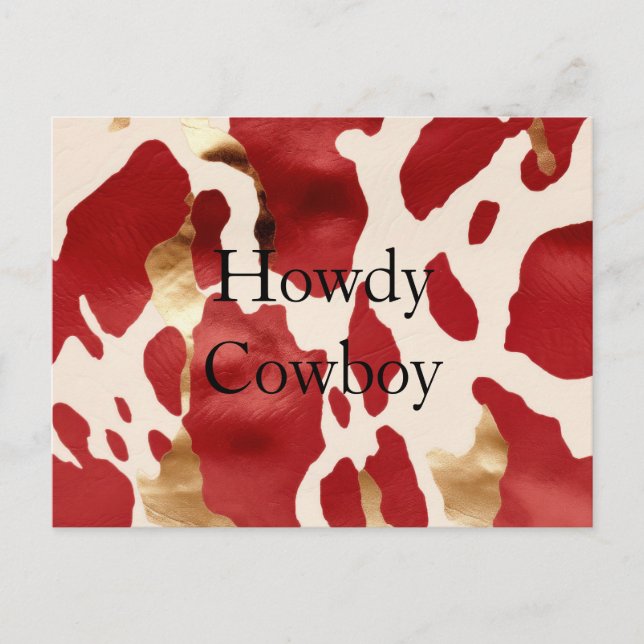 Cream Red Gold Western Cowhide Howdy Postcard (Front)