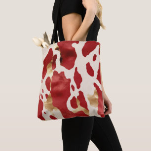 Cream Red Gold Western Cowhide Howdy Tote Bag