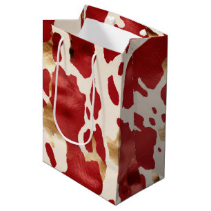 Cream Red Gold Western Cowhide Medium Gift Bag