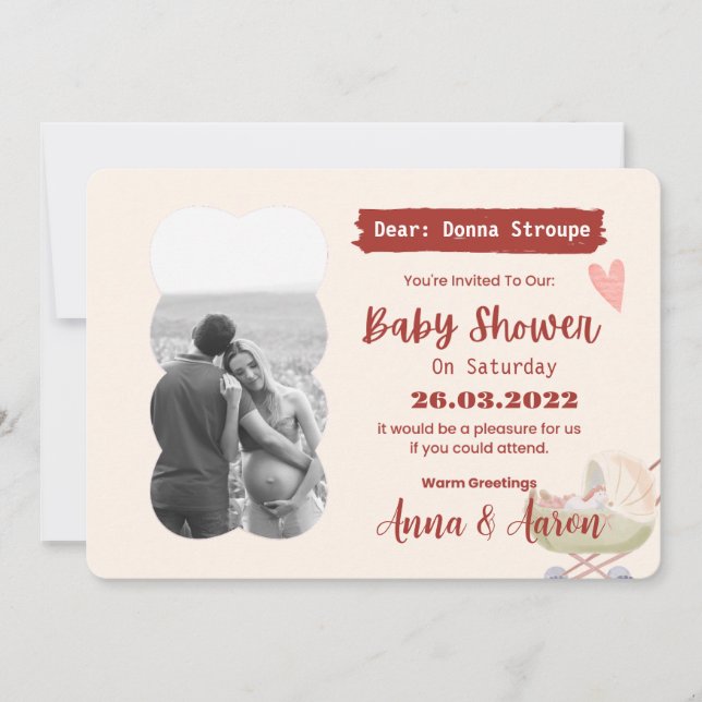 Cream Red Green Modern Colourful Baby Shower  Invitation (Front)