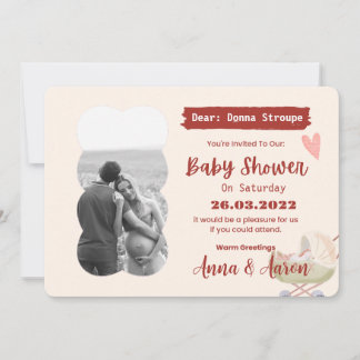 Cream Red Green Modern Colourful Baby Shower Invitation