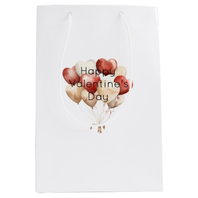 Cream Red Hearts Balloons Valentine's Day Medium Gift Bag (Front)