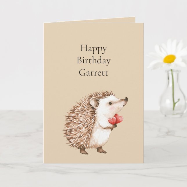 Cream Red Hearts Hedgehog Birthday Card (Small Plant)
