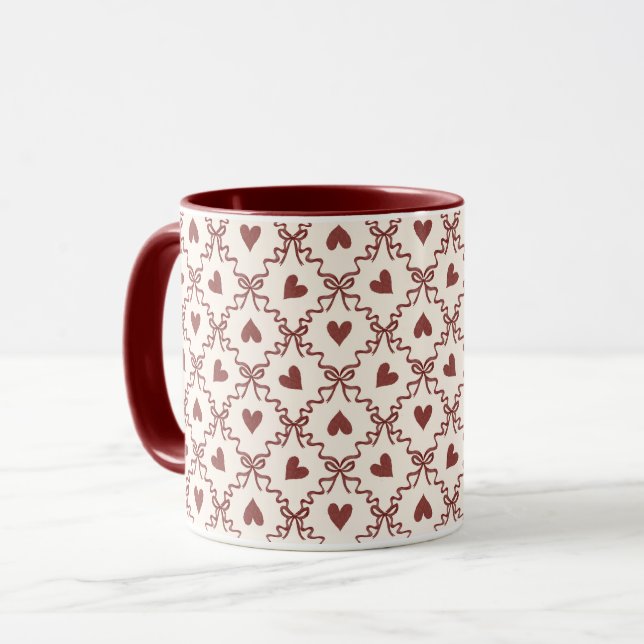Cream Red Hearts Valentine's Day Love Mug (Front Left)