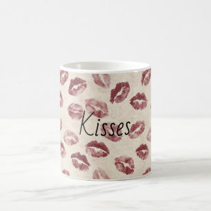 Cream Red Lips Kisses Coffee Mug