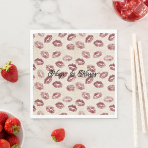 Cream Red Lips Kisses Flirty Love Napkin