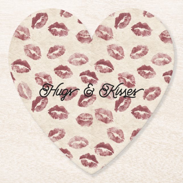 Cream Red Lips Kisses Flirty Love Paper Coaster (Front)