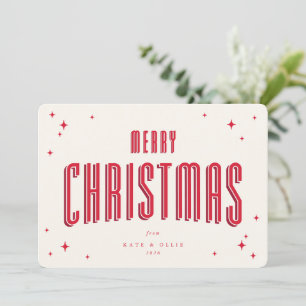 Cream+Red Merry Christmas Retro Stars Flat Holiday Card