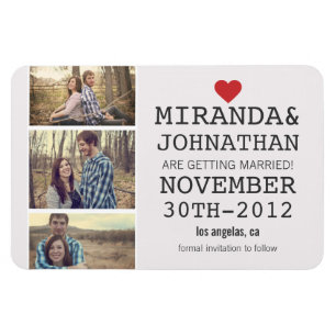 Cream & Red Photo Strip Save The Date Magnet