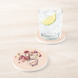 Cream Red Ranunculus Flowers Coaster