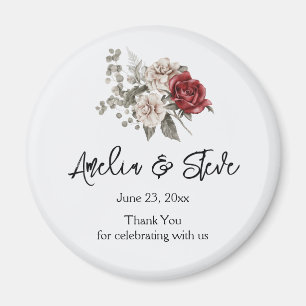 Cream & Red Rose Flower Bouquet Wedding Thank You Magnet