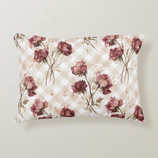 Cream Red Roses Flowers Decorative Cushion (Front)
