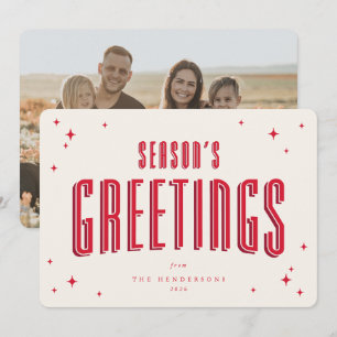 Cream+Red Season's Greeting Retros Stars Photo Holiday Card