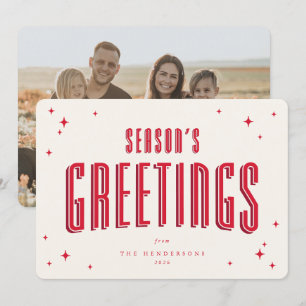 Cream+Red Season's Greeting Retros Stars Photo Holiday Card