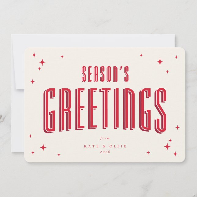 Cream+Red Season's Greetings Retro Stars Flat Holiday Card (Front)