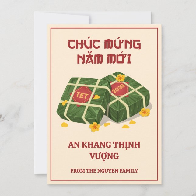 Cream & Red Vietnamese Tet 2026 Banh Chung Holiday Card (Front)