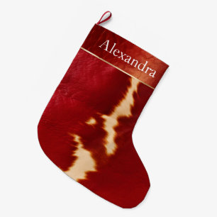 Cream Red Western Cowhide Christmas Name Large Christmas Stocking