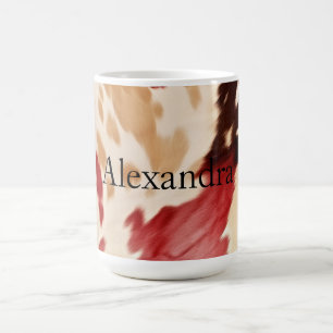 Cream Red Western Cowhide Personalised Name Coffee Mug