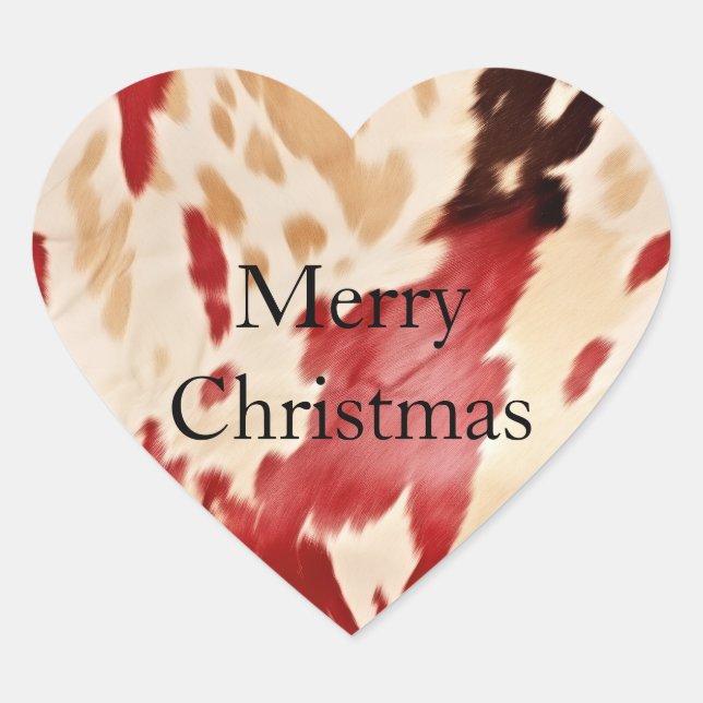 Cream Red Western Cowhide Personalised Name Heart Sticker (Front)