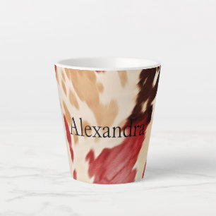 Cream Red Western Cowhide Personalised Name Latte Mug