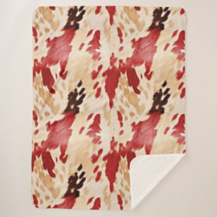 Cream Red Western Cowhide Sherpa Blanket