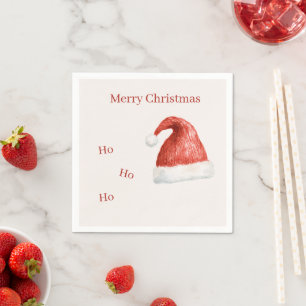 Cream Red White Ho Ho Ho Santa Hat Napkin