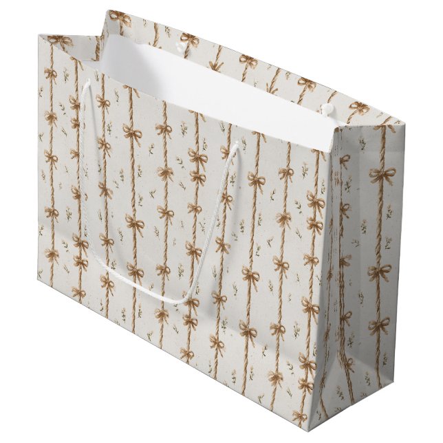 Cream Rope Bows Birthday Large Gift Bag (Front Angled)