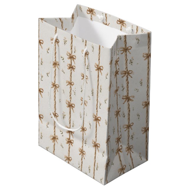 Cream Rope Bows Birthday Medium Gift Bag (Front Angled)