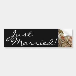 Cream Rose Bouquet - Just Married Bumpersticker Bumper Sticker