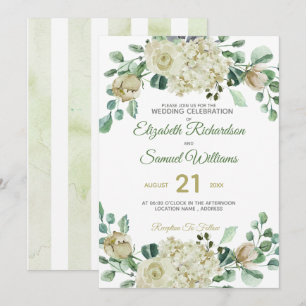 Cream Rose Bud Hydrangea Watercolor Classic Invitation