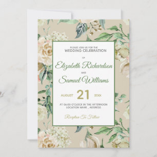 Cream Rose Bud Hydrangea Watercolor Classic Invitation