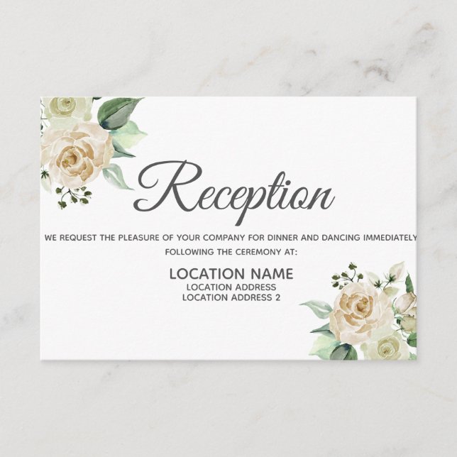 Cream Rose floral Reception Accommodation card (Front)