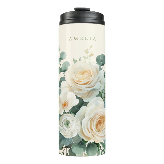 Cream Rose Garden Thermal Tumbler (Front)