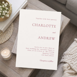 Cream rose gold modern minimalist wedding invitation