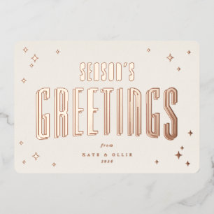 Cream+Rose Gold Season's Greetings Retro Stars Foil Holiday Card