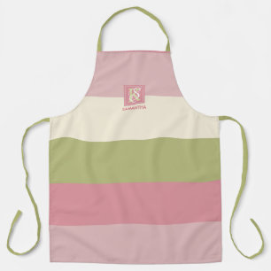 Cream Rose Green Colour Palette Stripes Monogram Apron