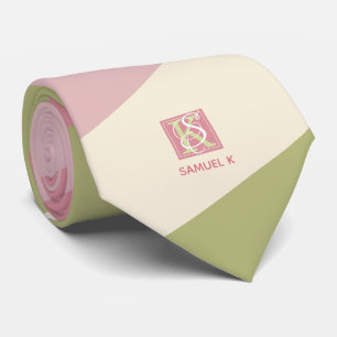 Cream Rose Green Colour Palette Stripes Monogram Tie