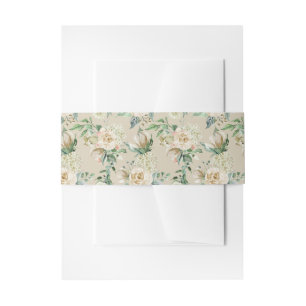 Cream Rose Hydrangea Floral Watercolor Pattern Invitation Belly Band