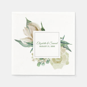 Cream Rose Hydrangea Watercolor Frame Wedding Napkin