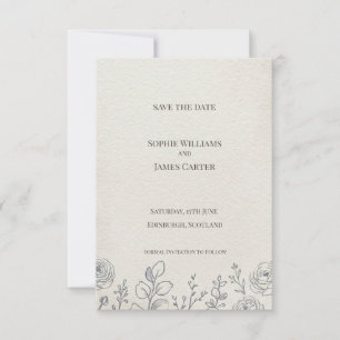 Cream Rose Line Art Save the Date Card