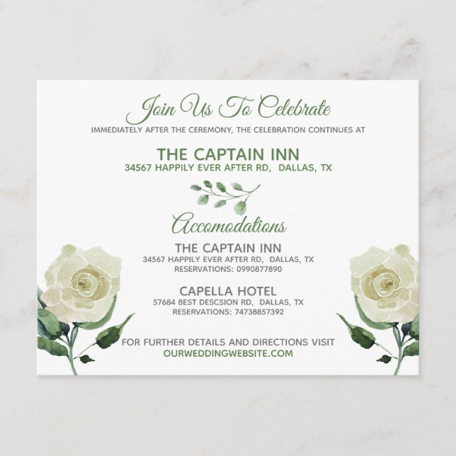 Cream Rose neutral Wedding Information Enclosure Card (Front)
