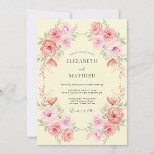 Cream Rose Pink Peony Wedding Invitation