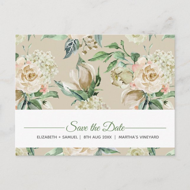 Cream Rose Watercolor Pattern Custom Announcement Postcard (Front)